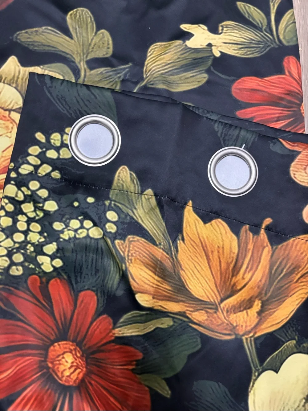 Floral Black Curtain Panel - Elegant Autumn Blooms 52x84 Inchs